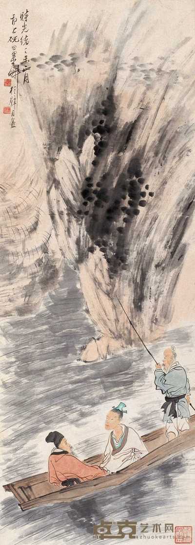 倪田 1907年作 赤壁怀古 立轴 131×47cm
